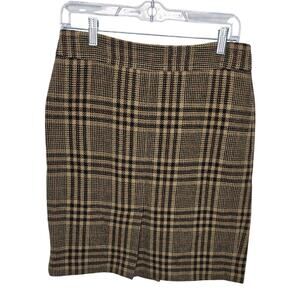 Ann Taylor Virgin Wool Brown Academia Plaid Preppy Pencil High Waisted Skirt